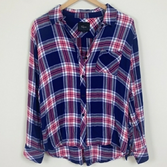 Rails Navy Rouge Cobalt Plaid Hunter Button Down Shirt Size S. - Picture 1 of 13